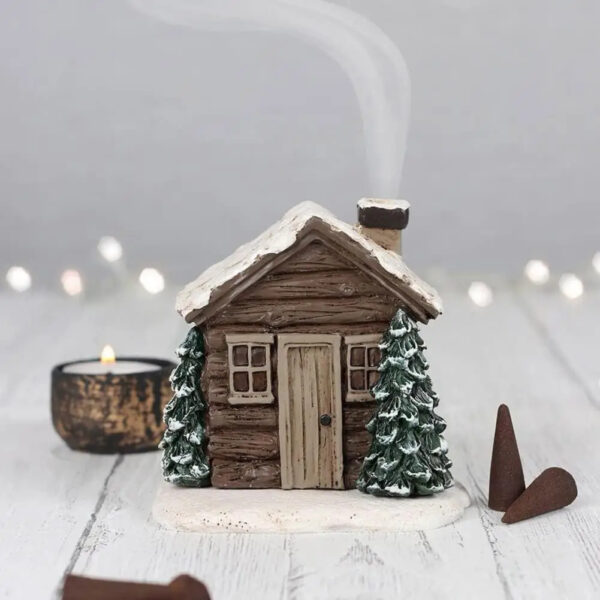 Log Cabin Incense Burner with Smoking Chimney