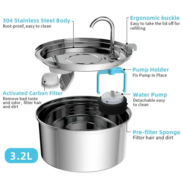 Automatic Stainless Steel Cat Water Fountain - Image 3