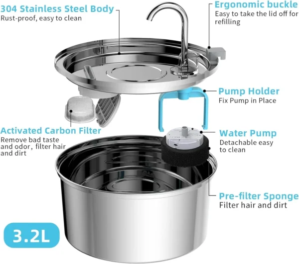 Automatic Stainless Steel Cat Water Fountain - Image 5
