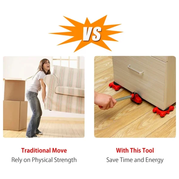 Heavy Furniture 360° Rotating Mover Roller Set with Lifter Tool