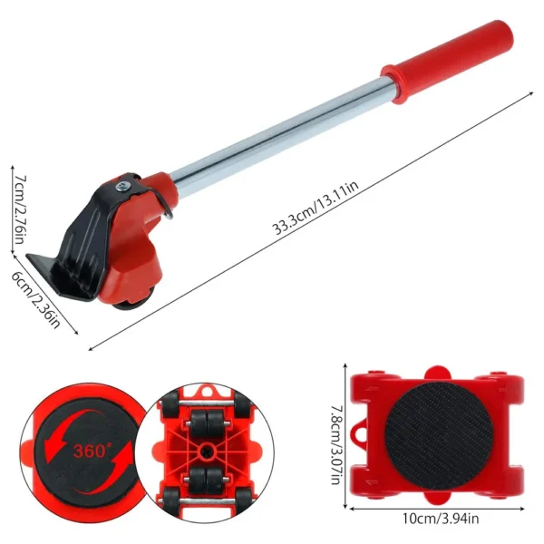 Heavy Furniture 360° Rotating Mover Roller Set with Lifter Tool - Image 2