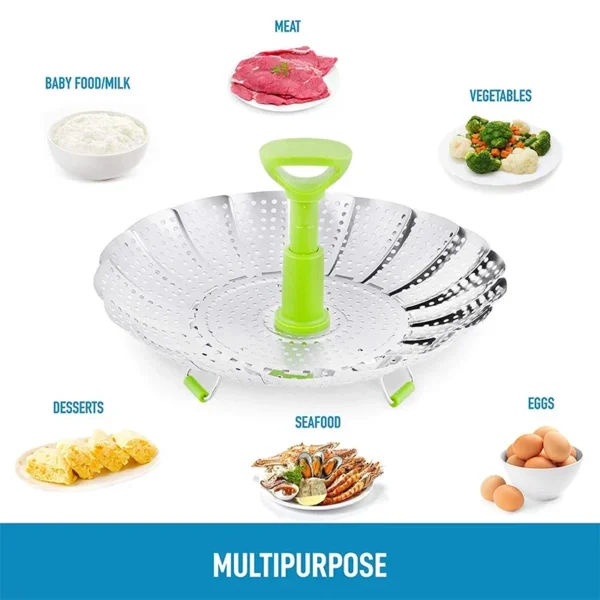 Integrated Collapsible Stainless Steel Food Steamer Basket