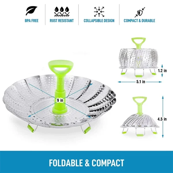 Integrated Collapsible Stainless Steel Food Steamer Basket - Image 5