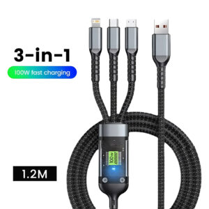 3 in 1 Fast Charging Transparent Luminous 100w Cable