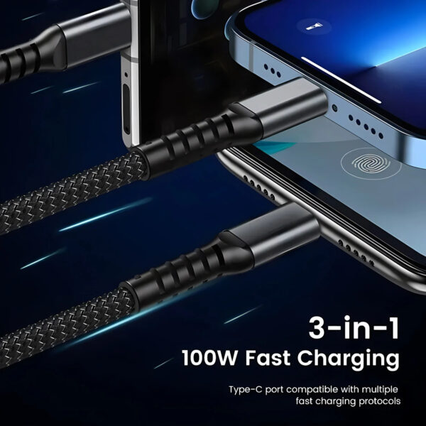 3 in 1 Fast Charging Transparent Luminous 100w Cable - Image 4