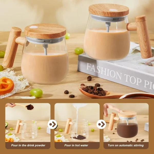 Electric Lightweight High Borosilicate Glass Self Mixing Mug - Image 5