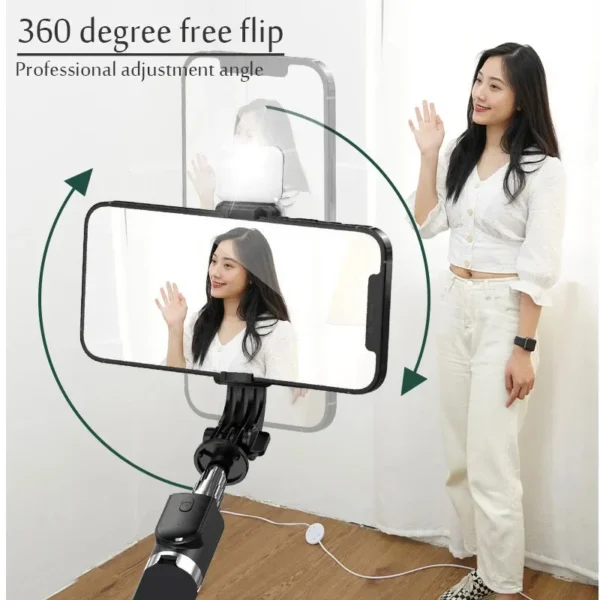 6 in 1 Wireless Bluetooth Selfie Stick With Fill Light - Image 3