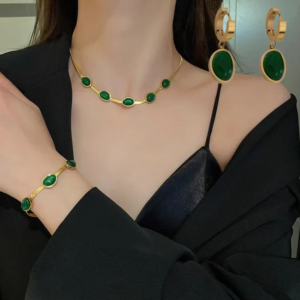 Emerald Necklace Earrings Bracelet