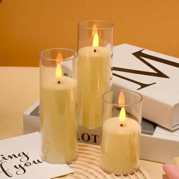Flickering Gold Glass LED Flameless Pillar Candles with Remote - Image 4