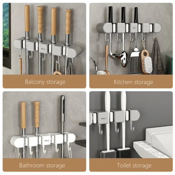 Mop & Broom Holder with Hook - Image 2
