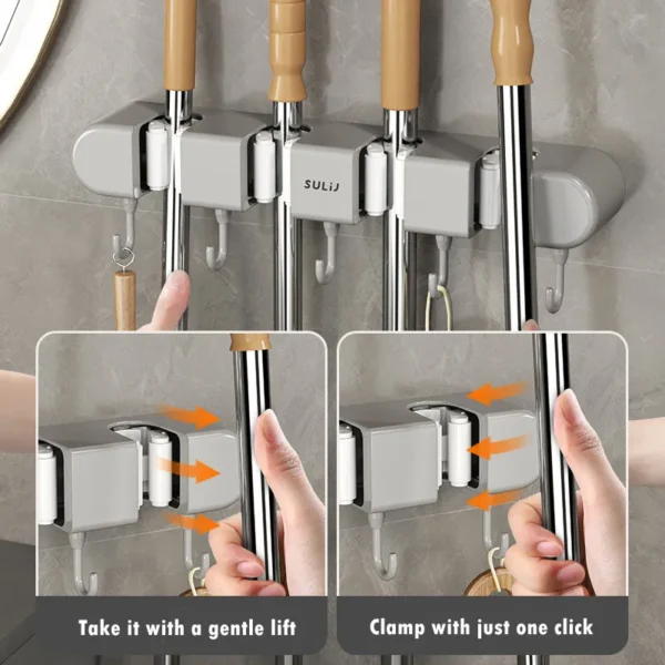 Mop & Broom Holder with Hook - Image 4