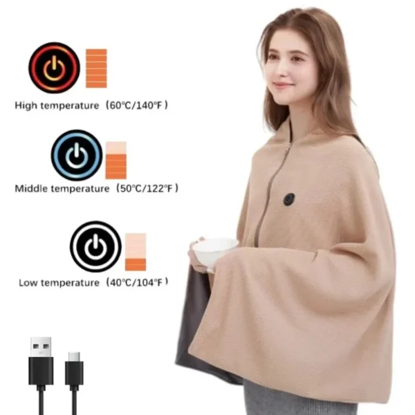 Portable Electric Heated Soft Zipper Shawl Blanket - Image 3