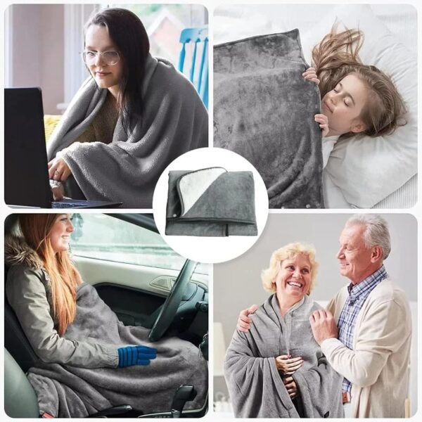 Portable Electric Heated Soft Zipper Shawl Blanket - Image 6