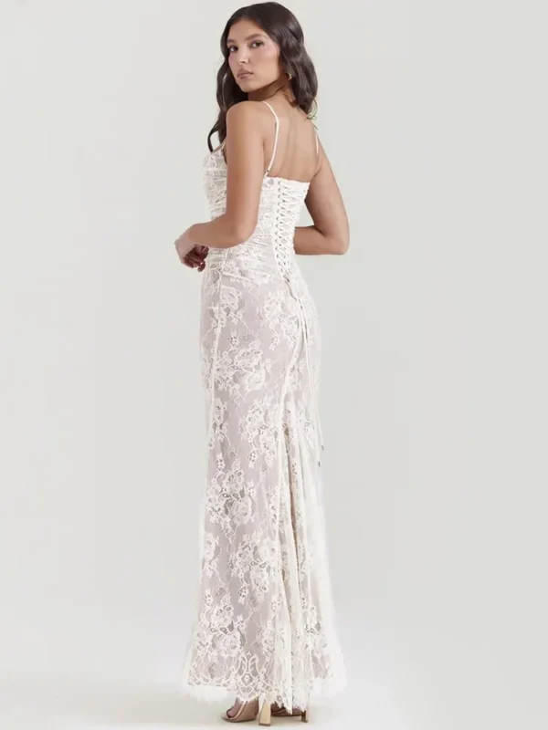 Shawl Drawstring Lace Maxi Dress - Image 4