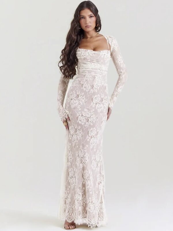 Shawl Drawstring Lace Maxi Dress - Image 3