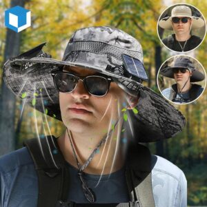 UPF 50+ Solar Fan Sun Hat – Wide Brim Bucket Hat with Dual Fans