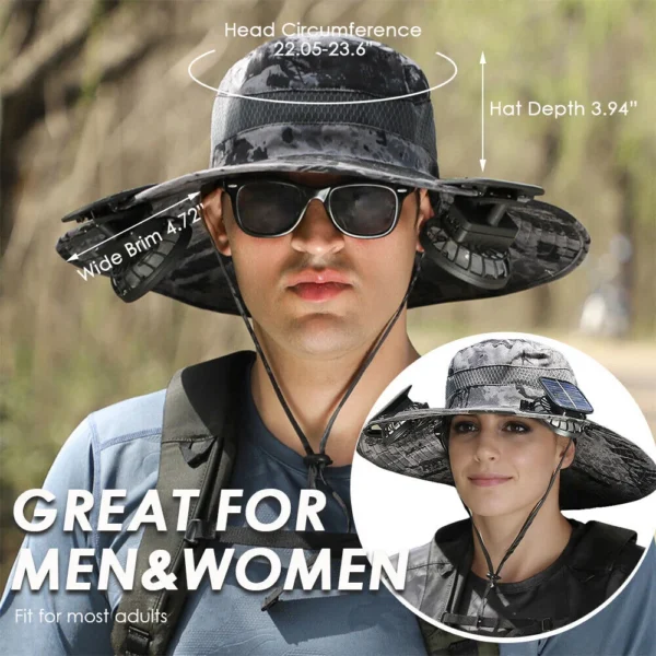 UPF 50+ Solar Fan Sun Hat – Wide Brim Bucket Hat with Dual Fans - Image 2