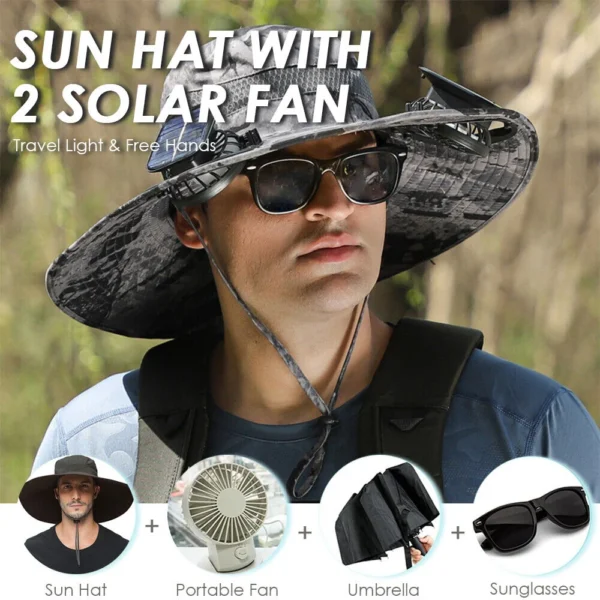 UPF 50+ Solar Fan Sun Hat – Wide Brim Bucket Hat with Dual Fans - Image 6