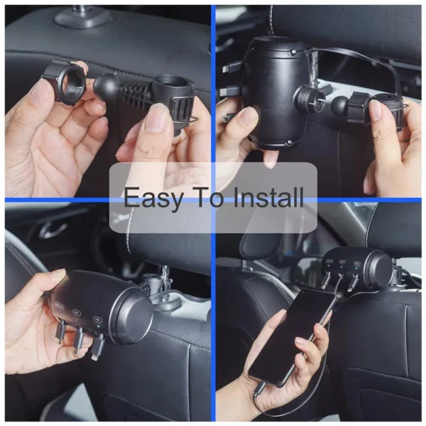 3-in-1 Retractable Backseat Car Charging Station – 36W Fast Charger for All Phones, Headrest Mount for Uber, Lyft, Taxi & Rideshare - Image 6