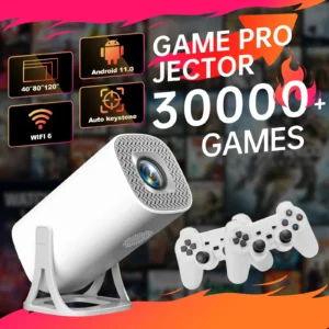 4K Smart Projector with 2 Gamepads – Android 11, WiFi 6, Bluetooth, Portable Home Theater & Gaming (30,000+ Games)