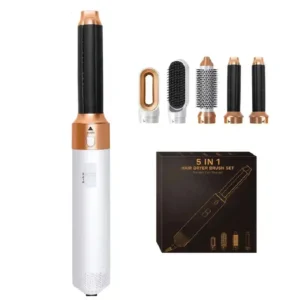 All in 1 Hair Styling Set – Hair Dryer, Straightener, Curling Iron & Hot Air Brush Combo 5 Pcs Set