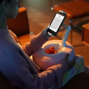 Plush Pillow Snack Bowl Tablet & Phone Holder – Adjustable Angle & Length Holder for Video Chat, Streaming, and Desk Use