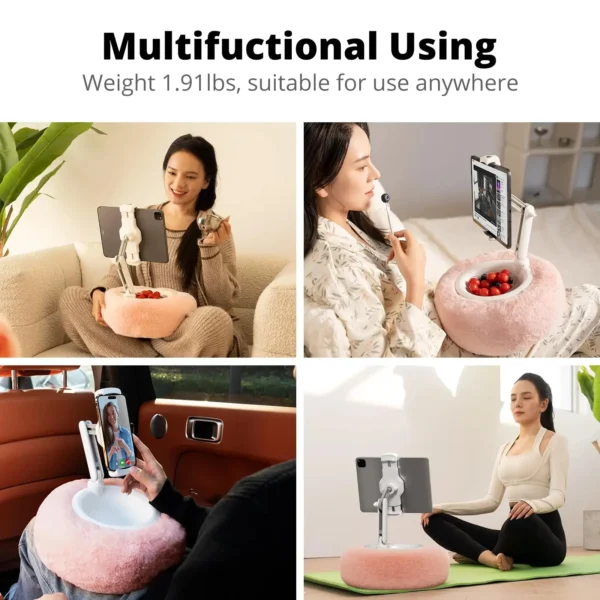 Plush Pillow Snack Bowl Tablet & Phone Holder – Adjustable Angle & Length Holder for Video Chat, Streaming, and Desk Use - Image 5