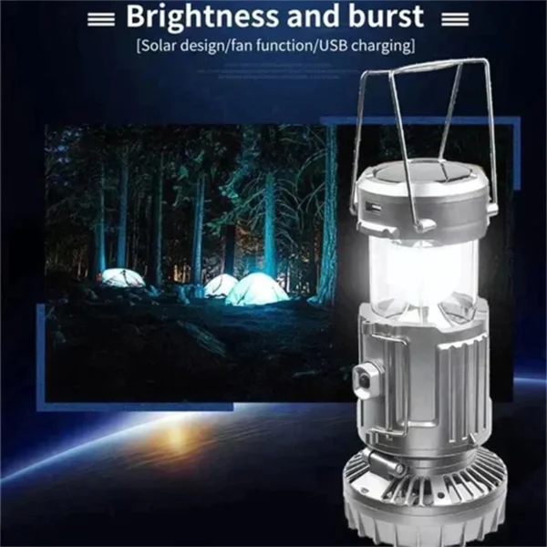Portable Camping Lantern with Fan – Solar Powered, LED Light, Rechargeable & Hanging Tent Lamp - Image 2