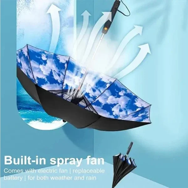 3-in-1 Cooling Umbrella – Portable Fan, Misting Spray & UV Protection - Image 3