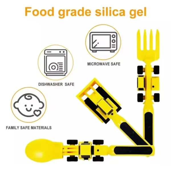 Construction Vehicle Tableware Set – Bulldozer & Excavator Themed Fork, Spoon & Plate for Kids, BPA-Free Food Plate - Image 4
