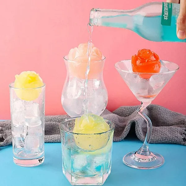 3D Silicone Rose Shape Ice Cube Maker 4pcs