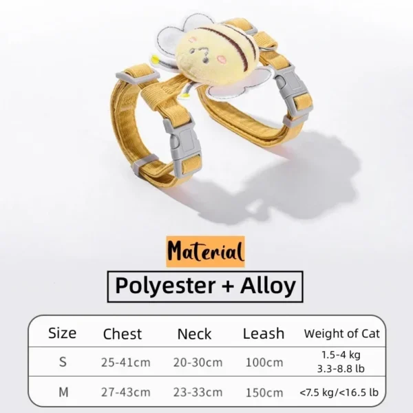 Cartoon Bee Pet Harness Leash & Collar Set - Image 3