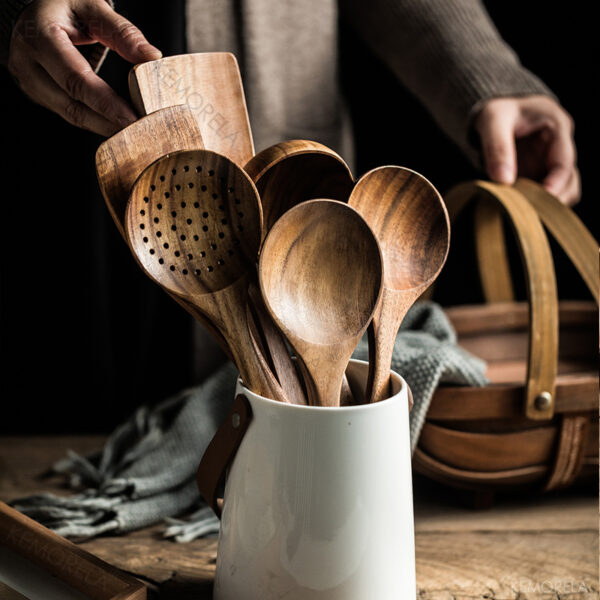 Eco-Friendly Teak Wood Kitchen Spoon Set - Image 2