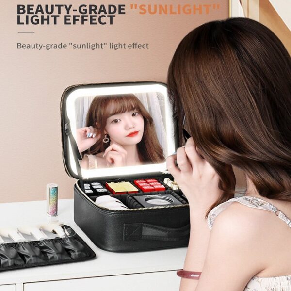 Makeup Organizer Bag With LED Mirror - Image 2