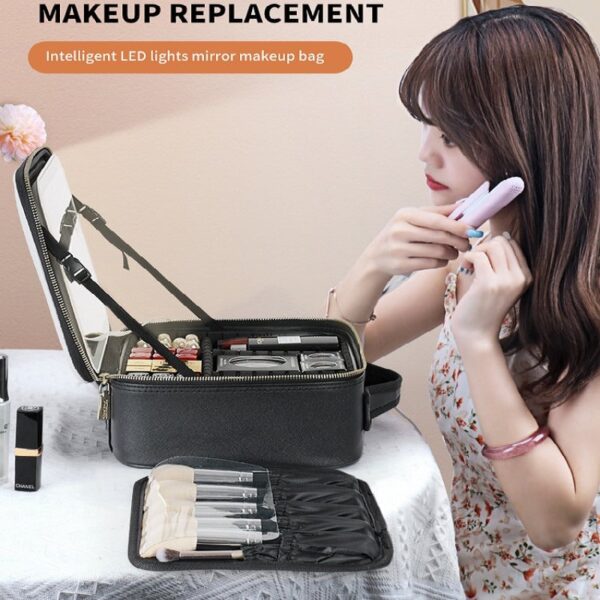 Makeup Organizer Bag With LED Mirror - Image 9