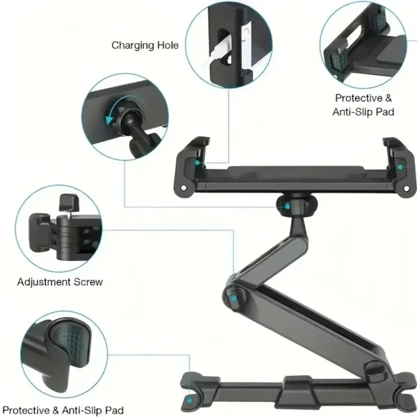 Telescopic 360° Rotating Car Headrest Phone & Tablet Holder - Image 5