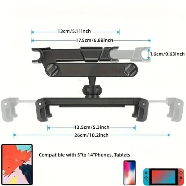 Telescopic 360° Rotating Car Headrest Phone & Tablet Holder - Image 6
