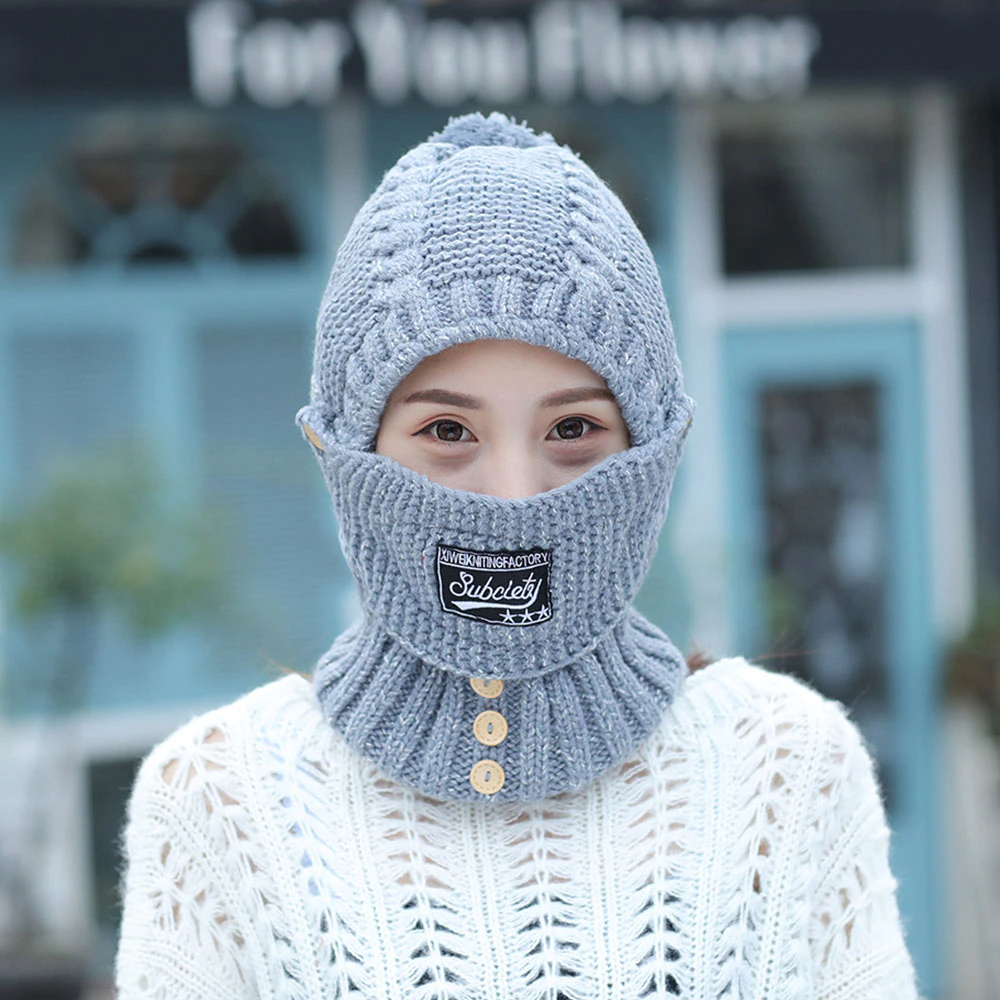 2 in 1 Mask Scarf Knitted Hat - Image 2