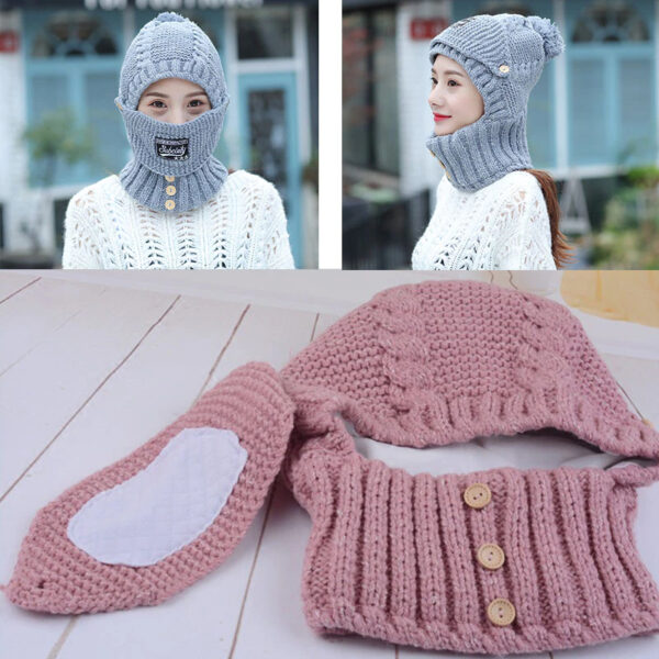 2 in 1 Mask Scarf Knitted Hat - Image 6