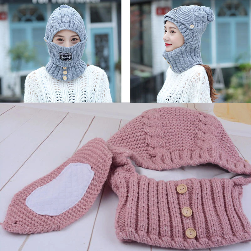 2 in 1 Mask Scarf Knitted Hat - Image 6