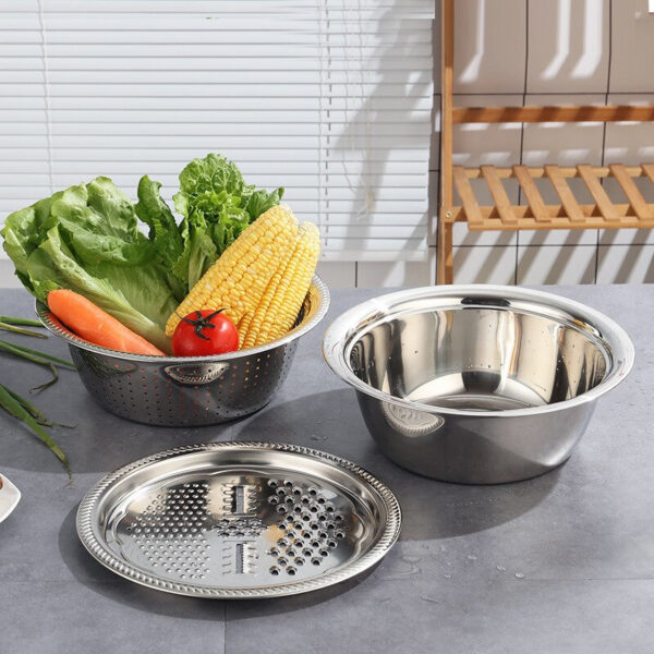 3 In 1 Stainless Steel Vegetable Cutter Slicer Basin - Image 3