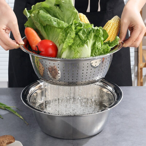 3 In 1 Stainless Steel Vegetable Cutter Slicer Basin - Image 6