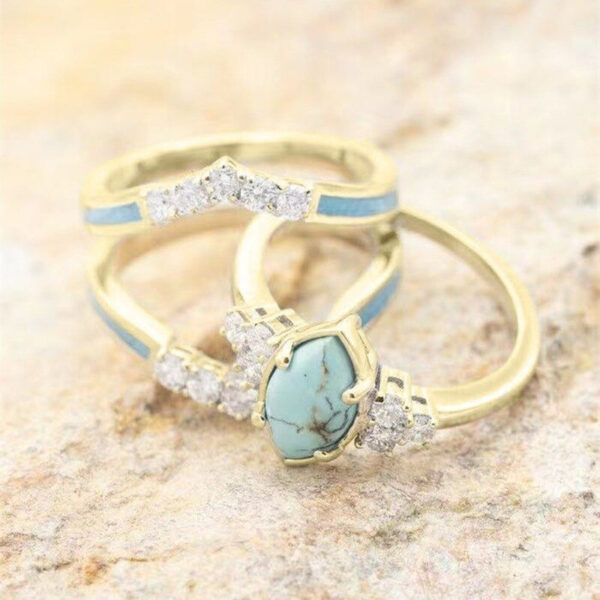 3PCS Natural Turquoise stone Ring Set