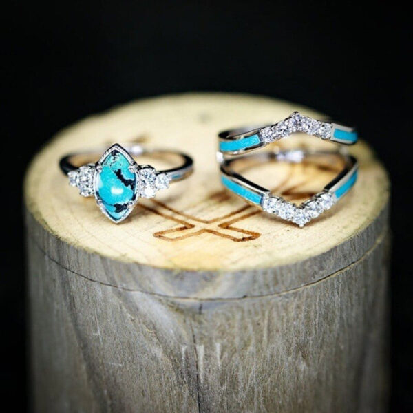3PCS Natural Turquoise stone Ring Set - Image 3