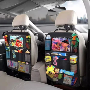 Car Backseat Organizer with Touchscreen Tablet Holder – Seat Back Protector with Storage Pockets for Auto Accessories