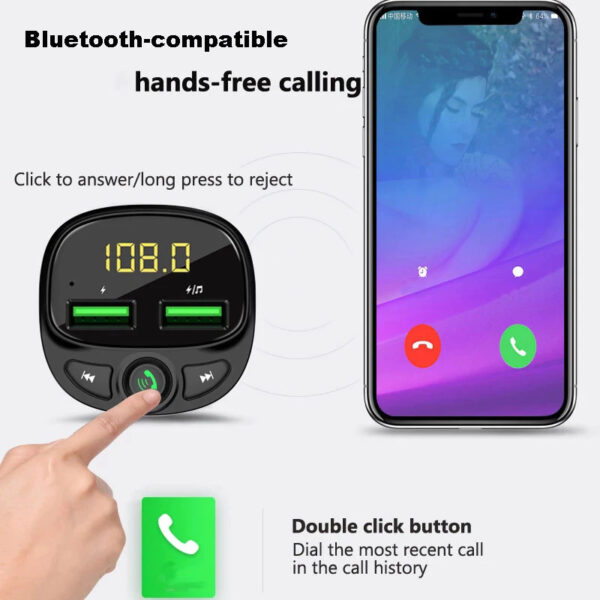 Car FM Transmitter Bluetooth 5.0 Dual USB Charger - Image 3