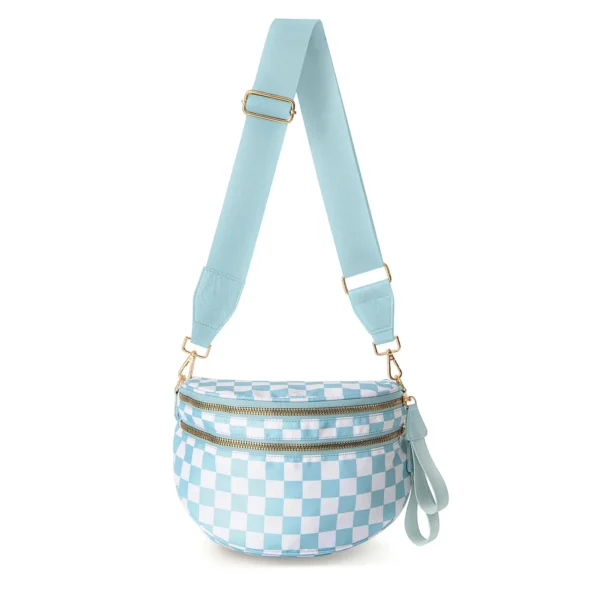 Checked In Oversize Double Zip Checkered Crescent Sling Bag - Image 6