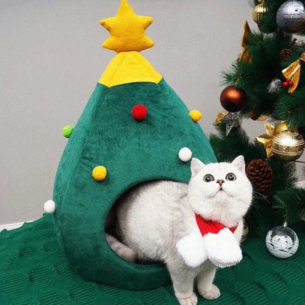 Cosy Warm Christmas Tree Cat Bed - Image 2
