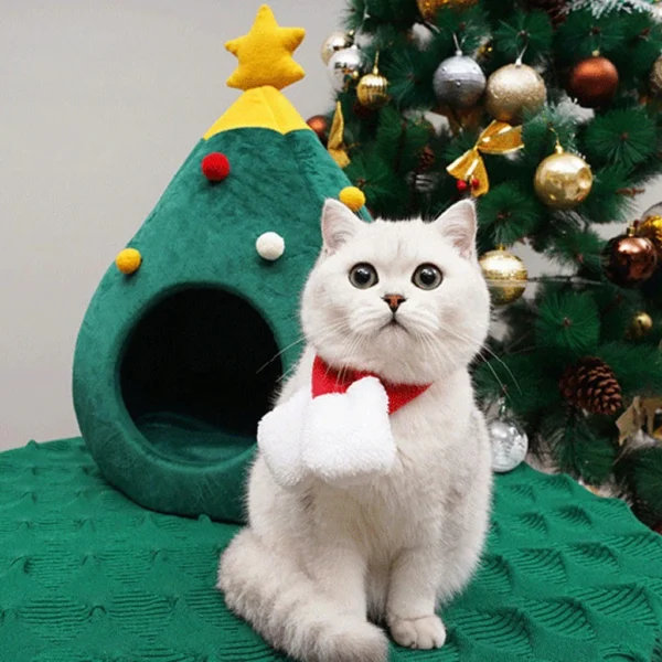 Cosy Warm Christmas Tree Cat Bed - Image 3
