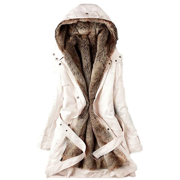 Hooded Faux Artificial Fur Slim Jacket - Image 3
